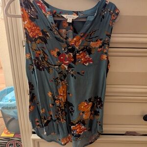 Market & Spruce Floral Sleeveless Blouse - Blue and Orange